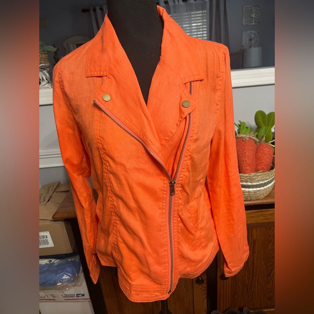 Cynthia Rowley Orange Linen Women's Moto Jacket